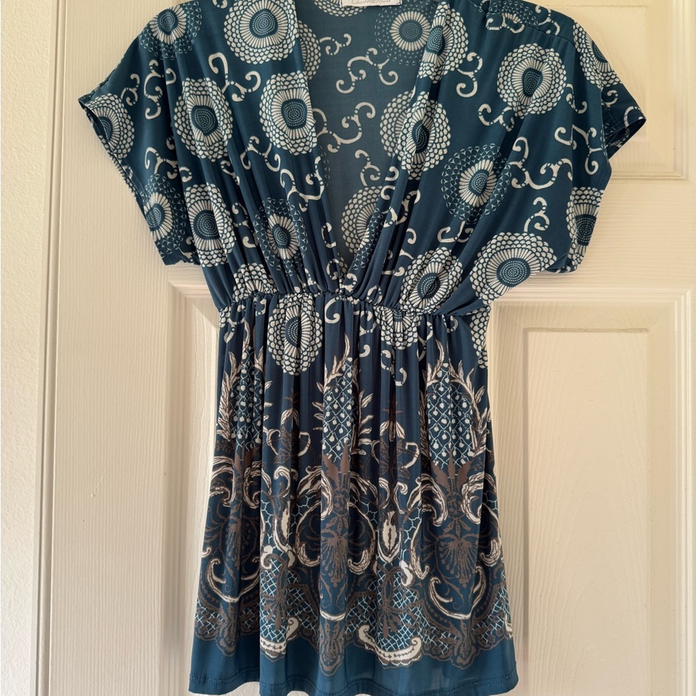 Charlotte Russe Teal and Cream Floral Top